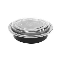 Black 48oz Round Microwave Container and Lid 150Pk