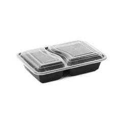 Black 2 Compartment Microwave Container and Lid - 150pk