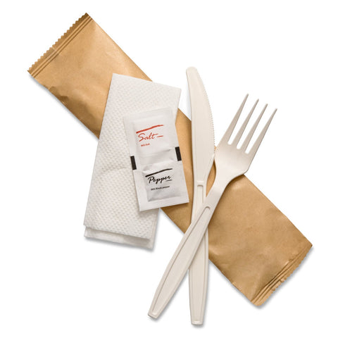 Natural Cornstarch 3in1 Fork, Knife & 2Ply Napkin - 250pk