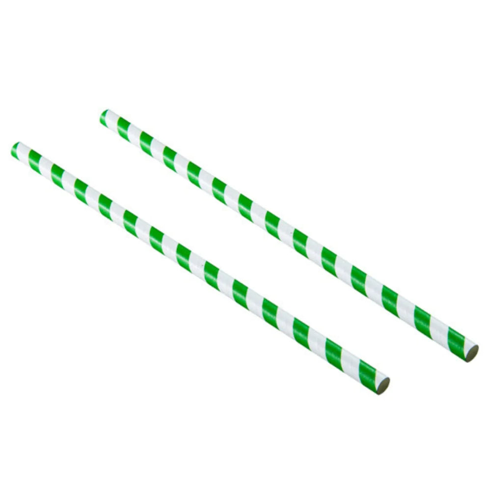 Green & White Paper Straws 8" - 250pk