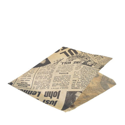 Greaseproof Paper Bags Brown Newspaper Print 17.5 x 17.5cm- Pack 1