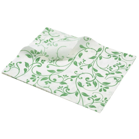 Greaseproof Paper Green Floral Print 25 x 20cm- Pack 1