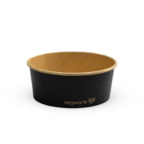 Vegware 24oz/750ml Round Black Paper Food Containers 150-Series - 300pk