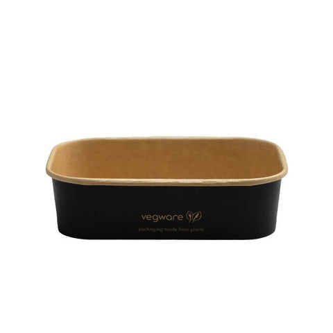 Vegware Black 16oz/500ml Rectangular Black Paper Food Container - 300pk