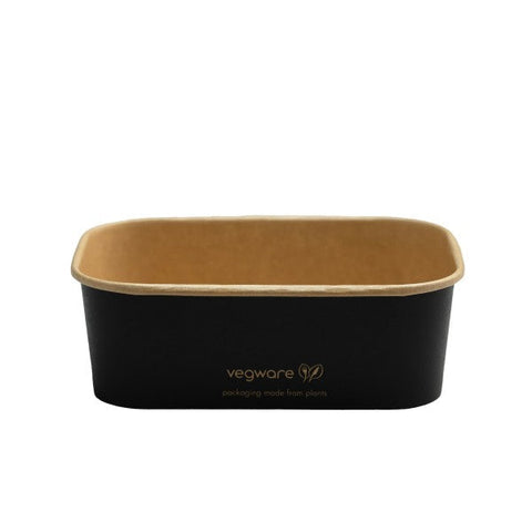 Vegware Black 24oz/750ml Rectangular Black Paper Food Container - 300pk