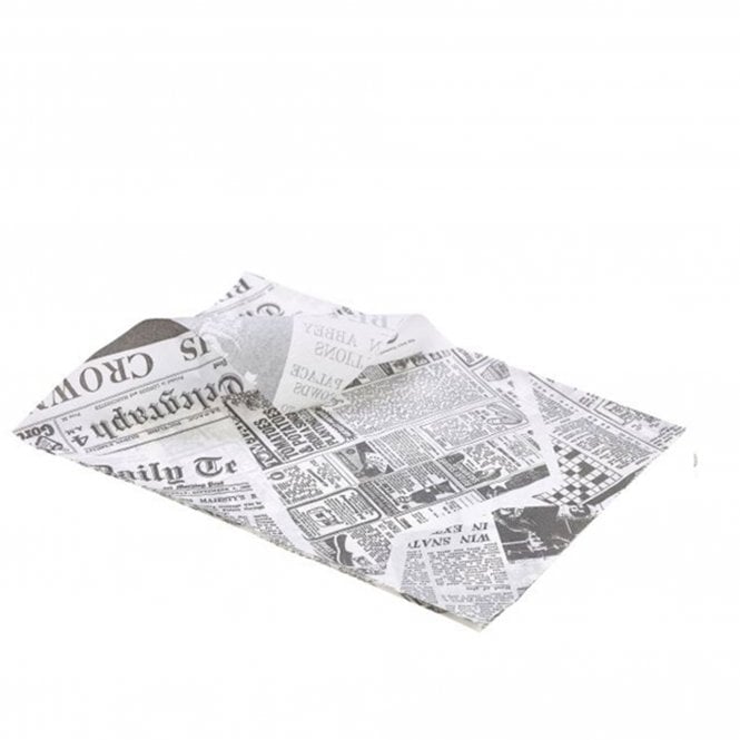 Greaseproof Paper White Newspaper Print (25 x 35cm) 1000pk